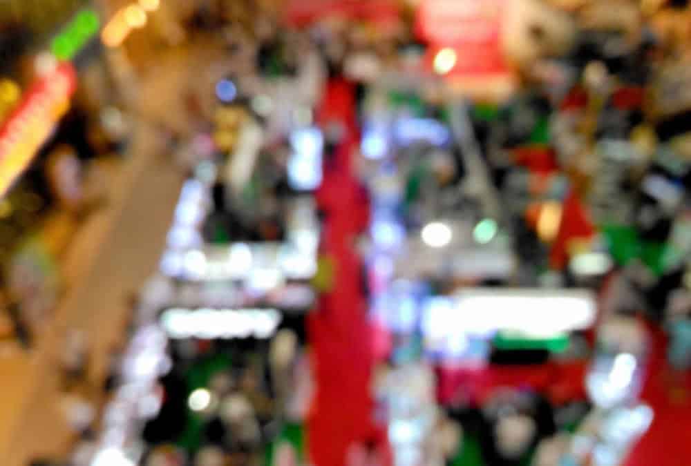 Top view of fair trade with colorful bokeh