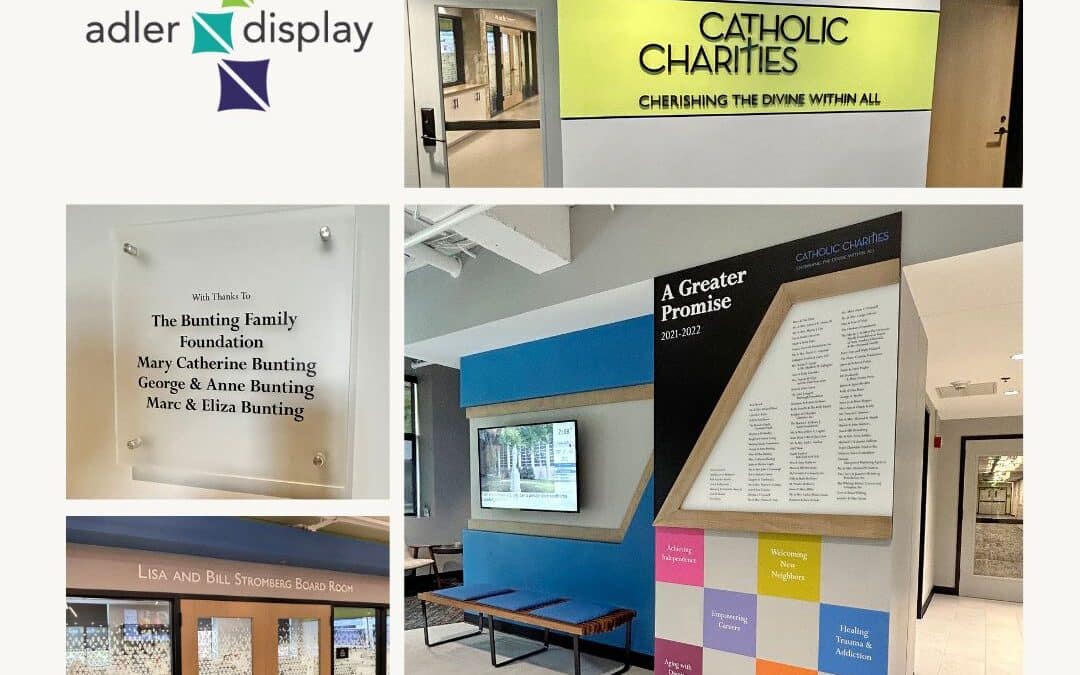 Catholic Charities Bunting Center photo collage of work from Adler Display