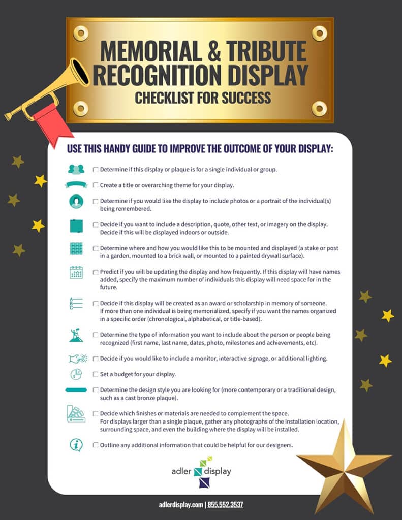 Memorial Tribute Recognition Display Checklist