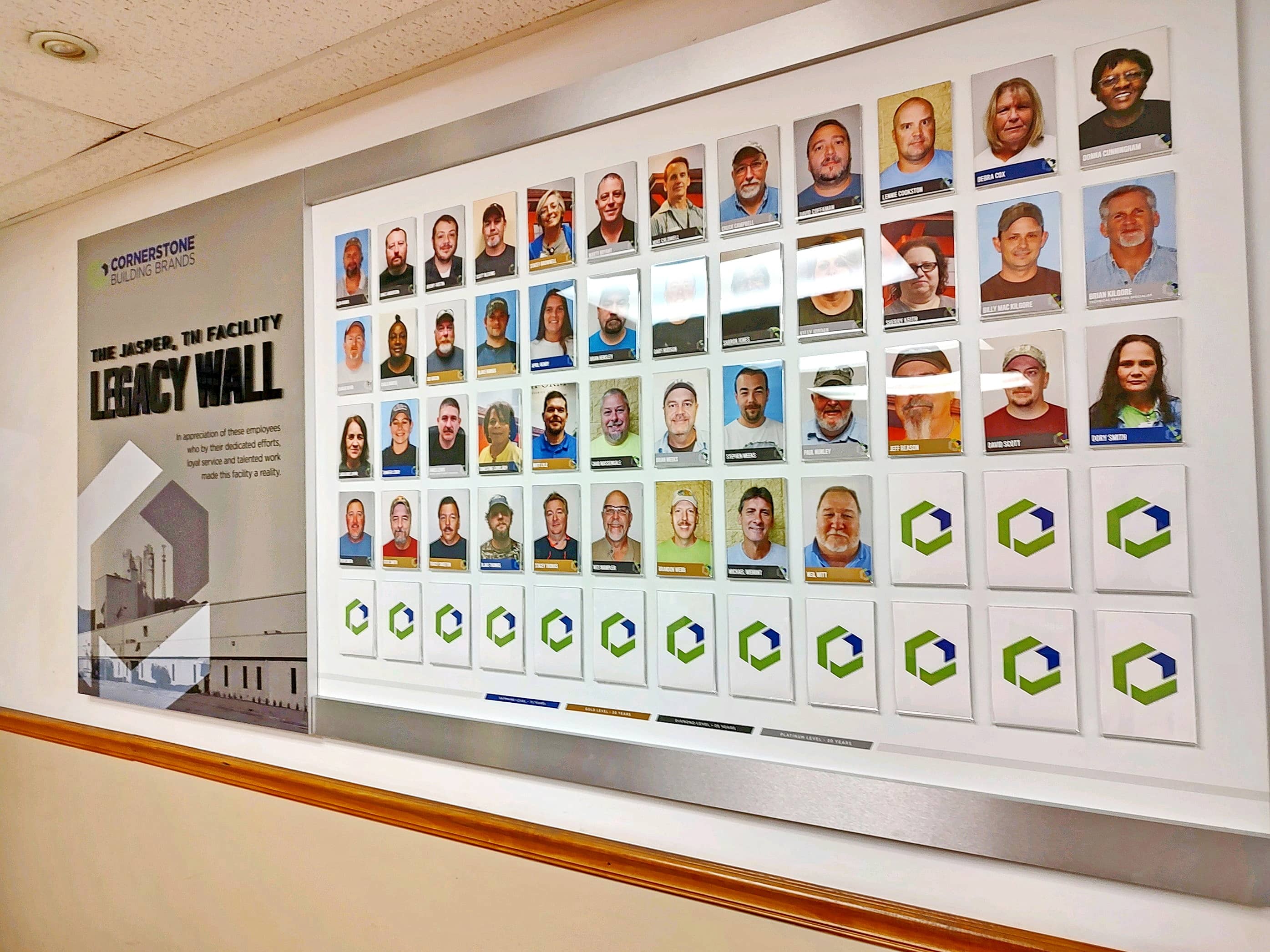 cornerstone legacy wall years of service display