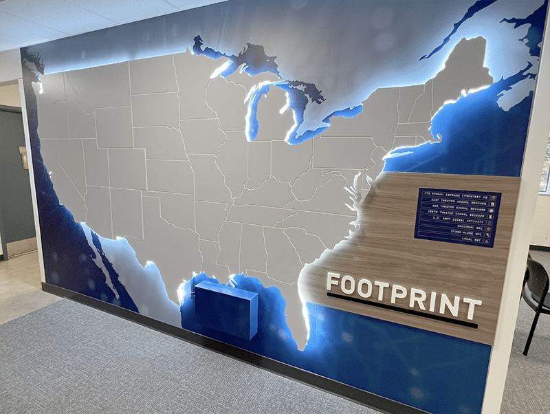 US Army footprint map lobby display