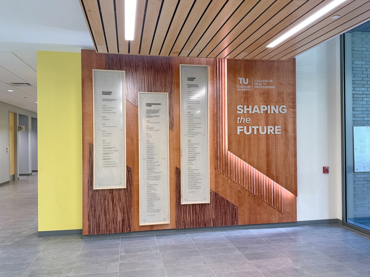 Towson University Health donor wall straight on view