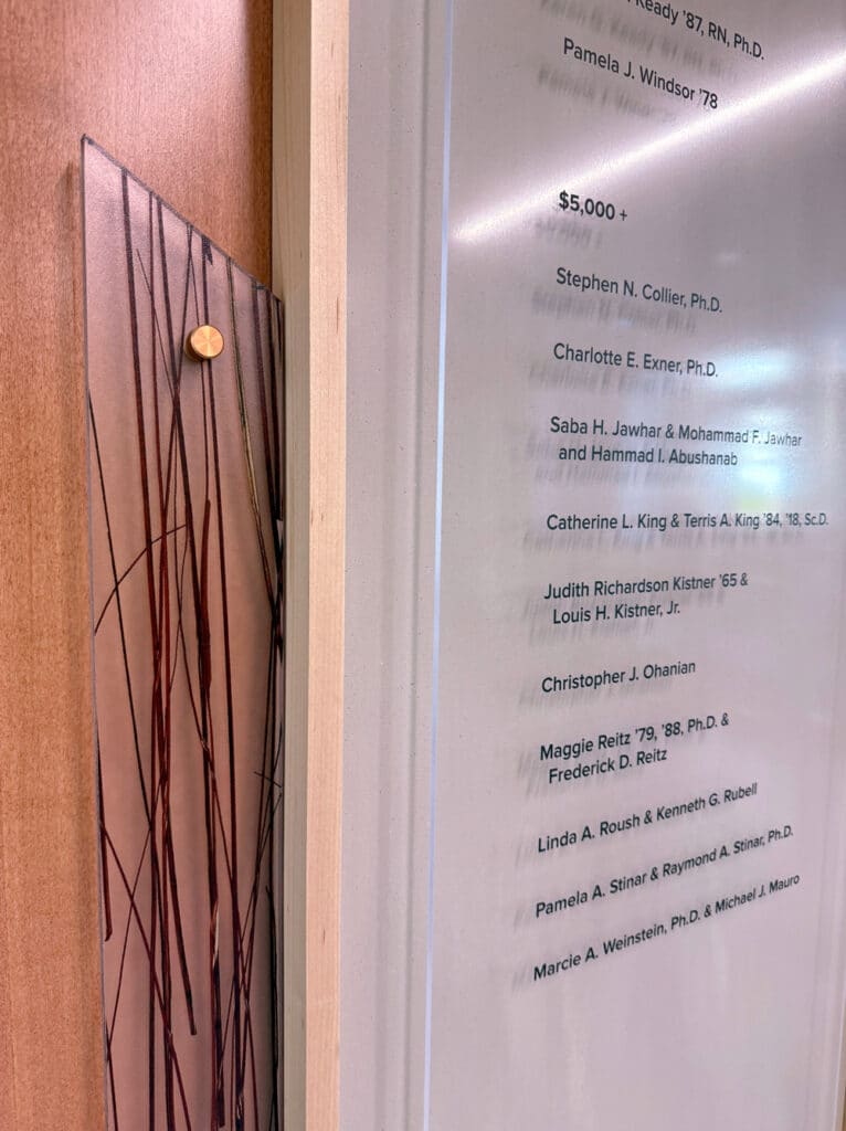 Towson University donor wall reeds and panels