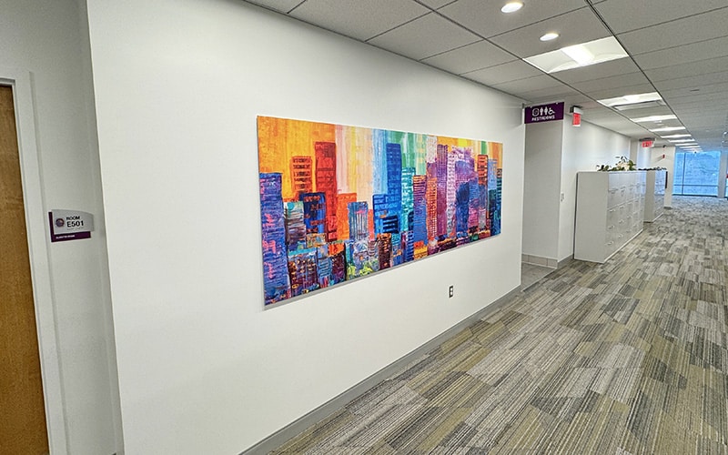 colorful cityscape wall sign